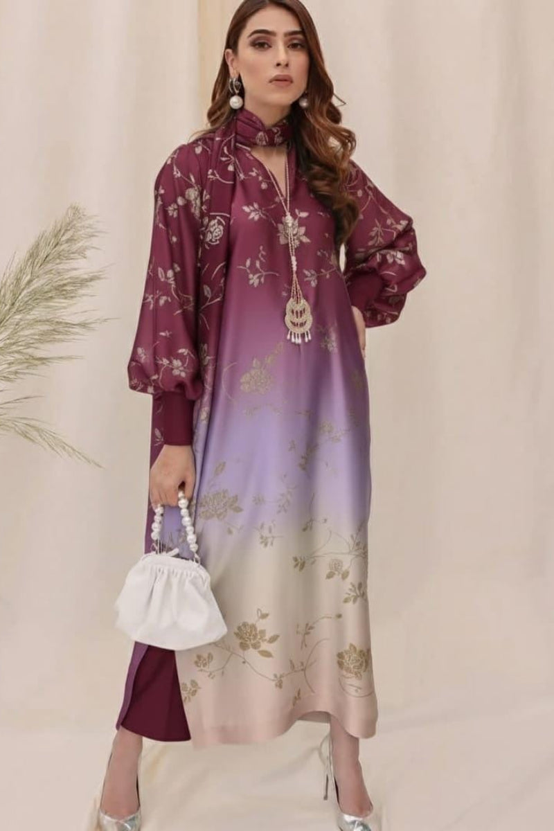 03-Piece Tie & Dye Shamoz Silk Suit | Ready To Wear
