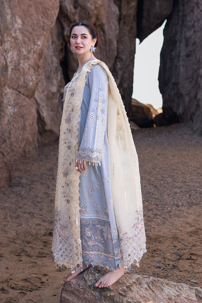 Lawn-3PC Embroidered Shirt with Organza Embroidered Dupatta