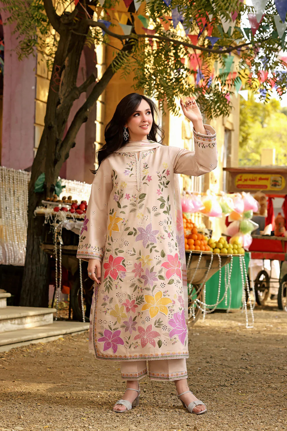 03-Piece Cotton Suit With Embroidery - Ready To Wear