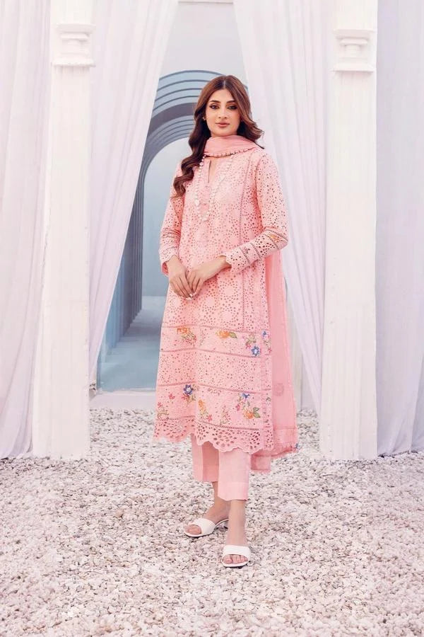 03-Piece - Embroidered Lawn Suit With Chiffon Dupatta | Ready To Wear