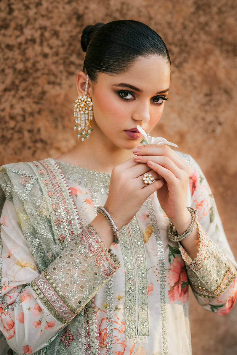 Embroidered Lawn 3-Piece Suit with Net Dupatta | Luxury stitched Suit