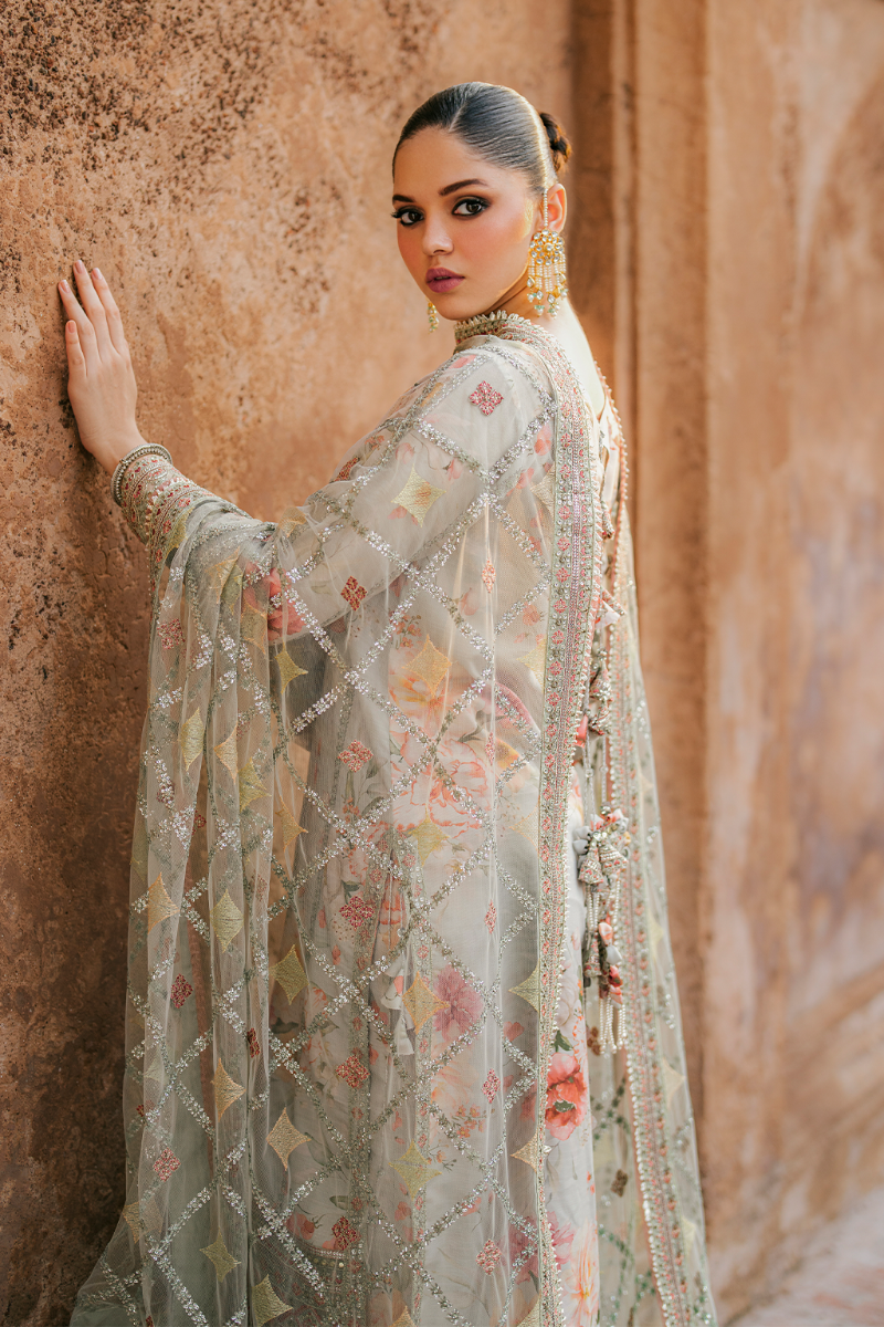 Embroidered Lawn 3-Piece Suit with Net Dupatta | Luxury stitched Suit