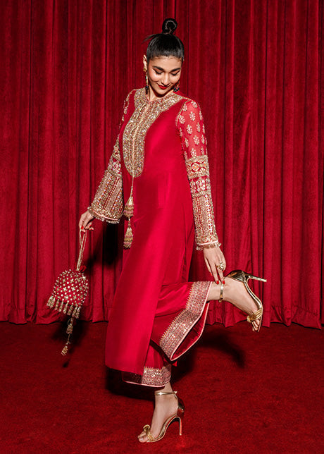 Silk Suit with Heavy Embroidery & Net Dupatta