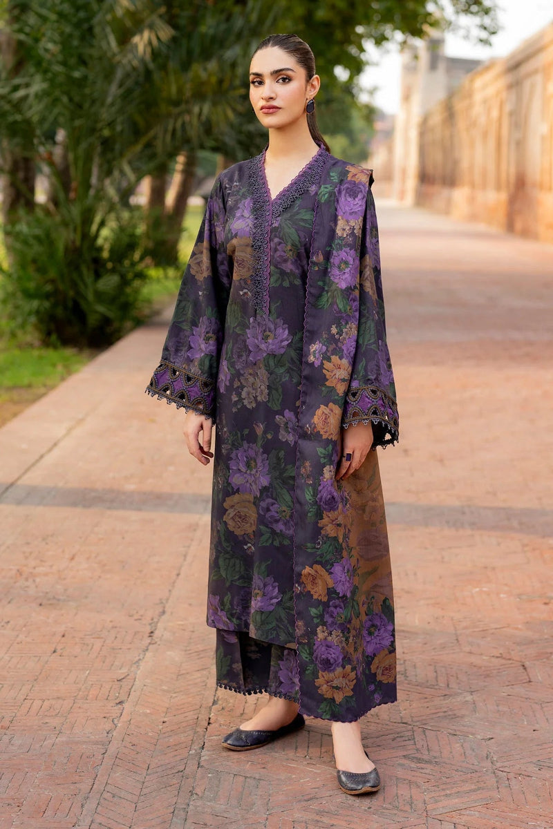 Dark Purple Vintage Floral: Printed Lawn Suit | Ready To Wear