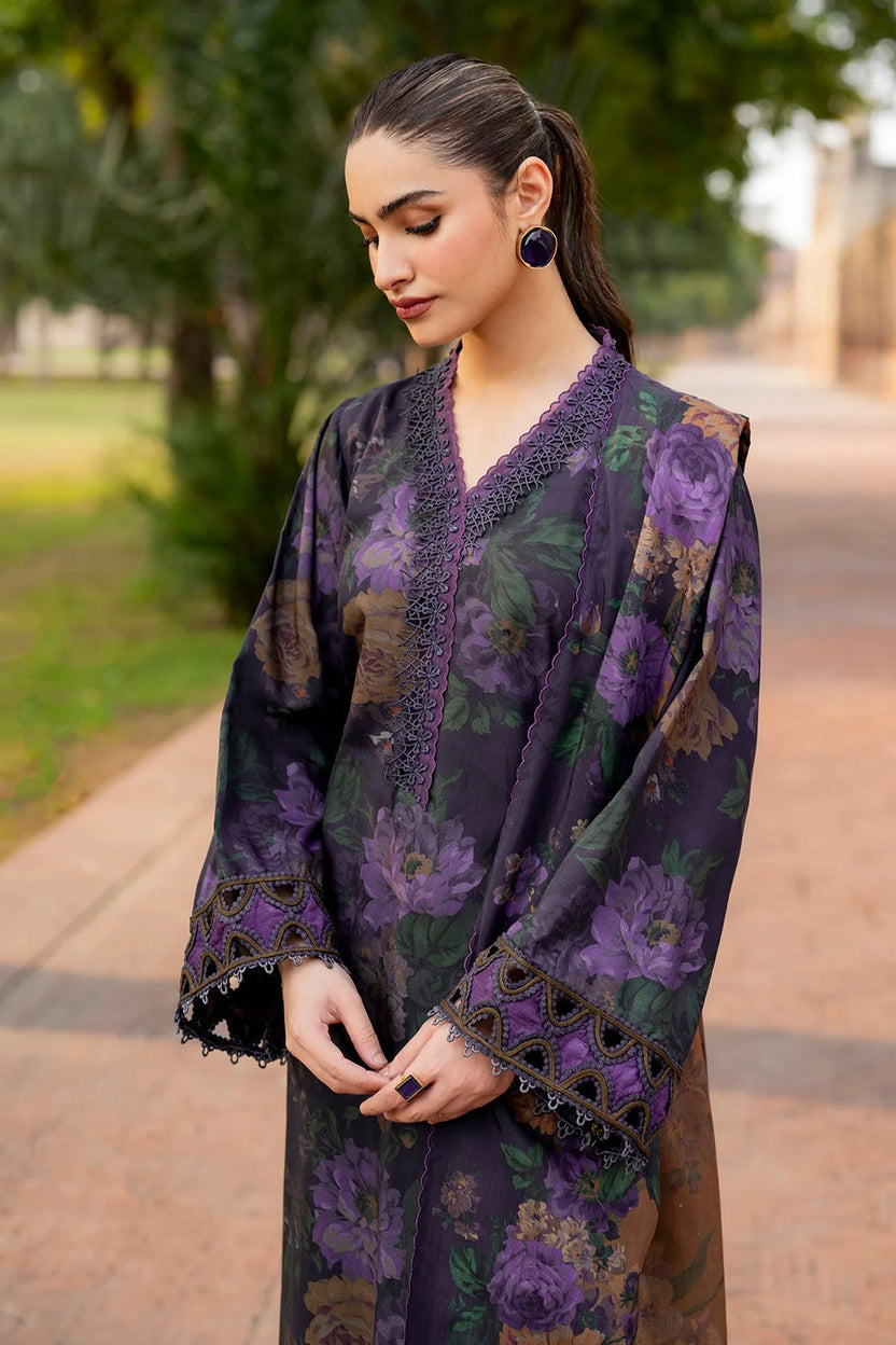 Dark Purple Vintage Floral: Printed Lawn Suit | Ready To Wear