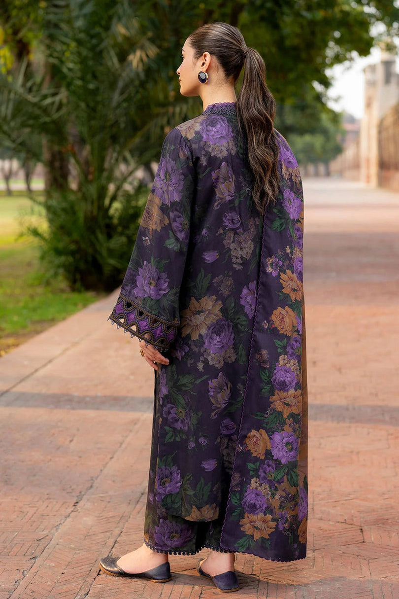 Dark Purple Vintage Floral: Printed Lawn Suit | Ready To Wear