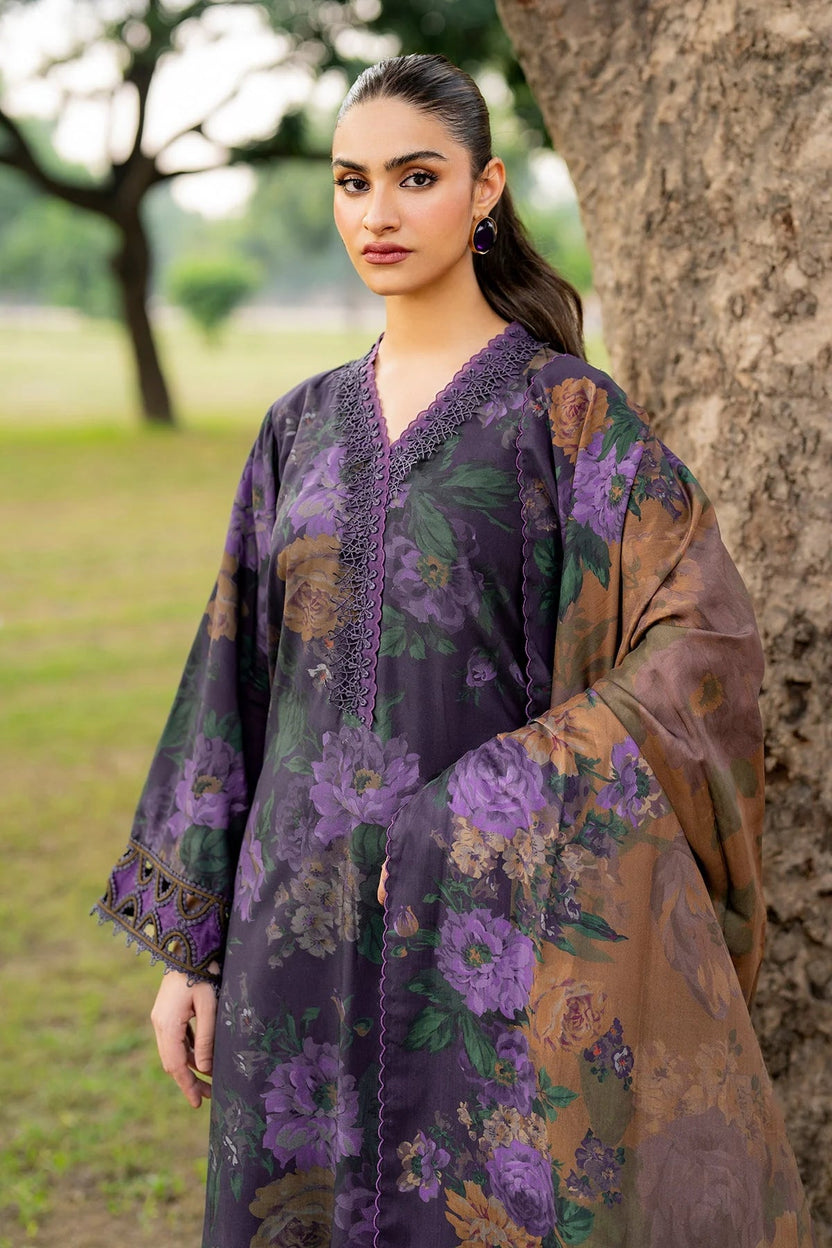 Dark Purple Vintage Floral: Printed Lawn Suit | Ready To Wear