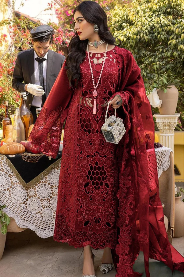 03-Piece Embroidered Lawn Suit With Organza Dupatta | Ready To Wear