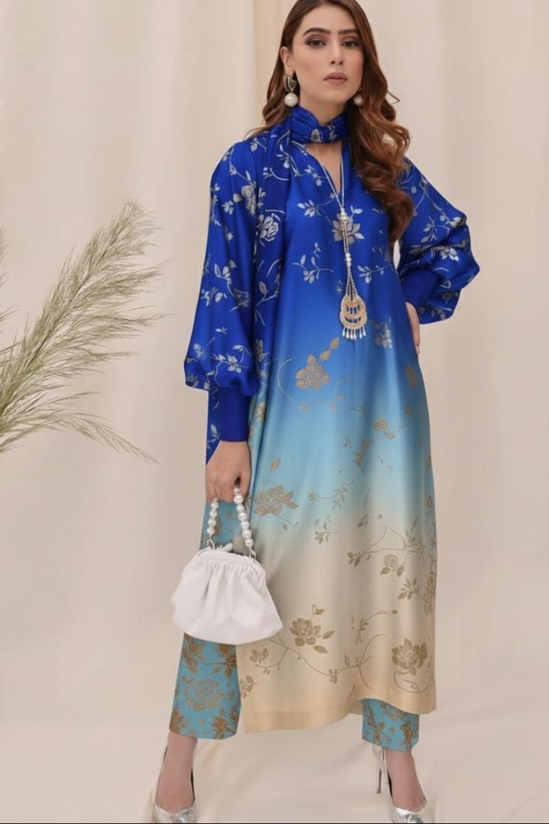 03-Piece Tie & Dye Shamoz Silk Suit | Ready To Wear