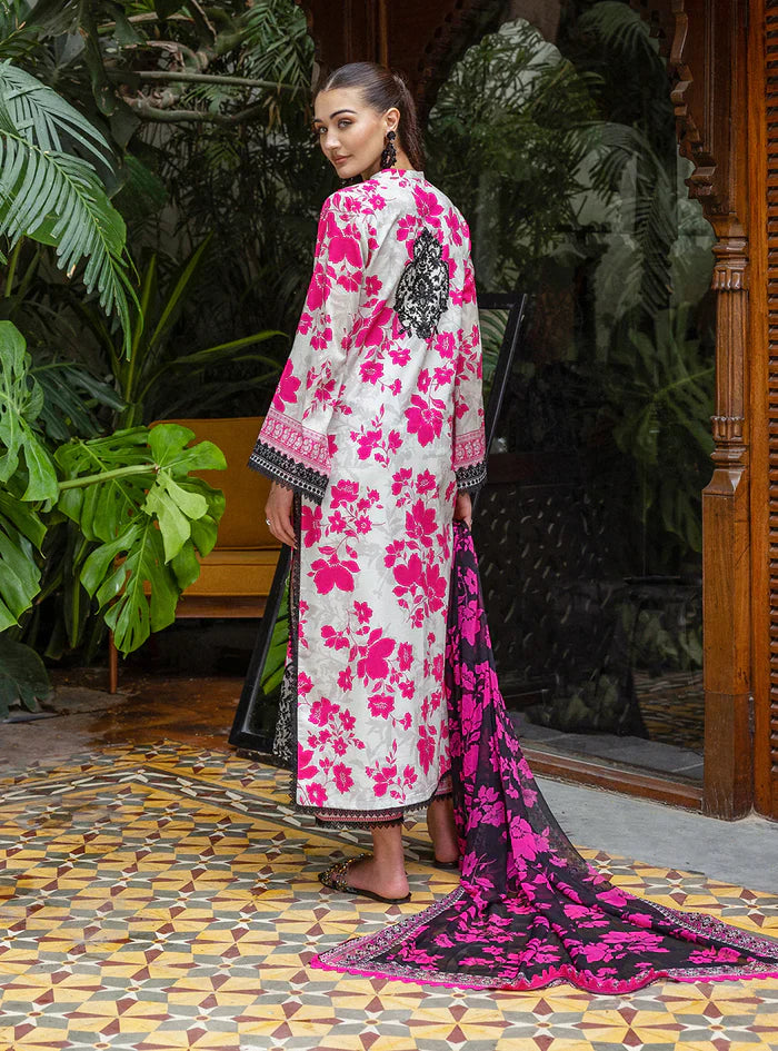 03-Piece Embroidered Printed Lawn With Chiffon Dupatta - Ready To Wear