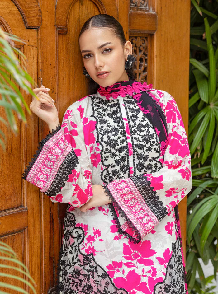 03-Piece Embroidered Printed Lawn With Chiffon Dupatta - Ready To Wear