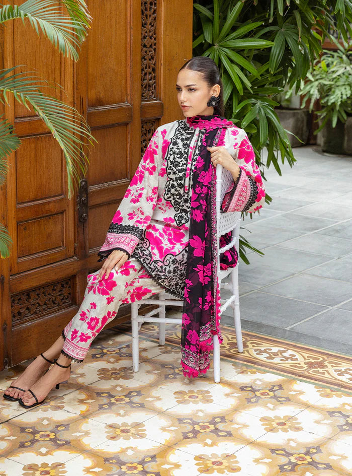 03-Piece Embroidered Printed Lawn With Chiffon Dupatta - Ready To Wear