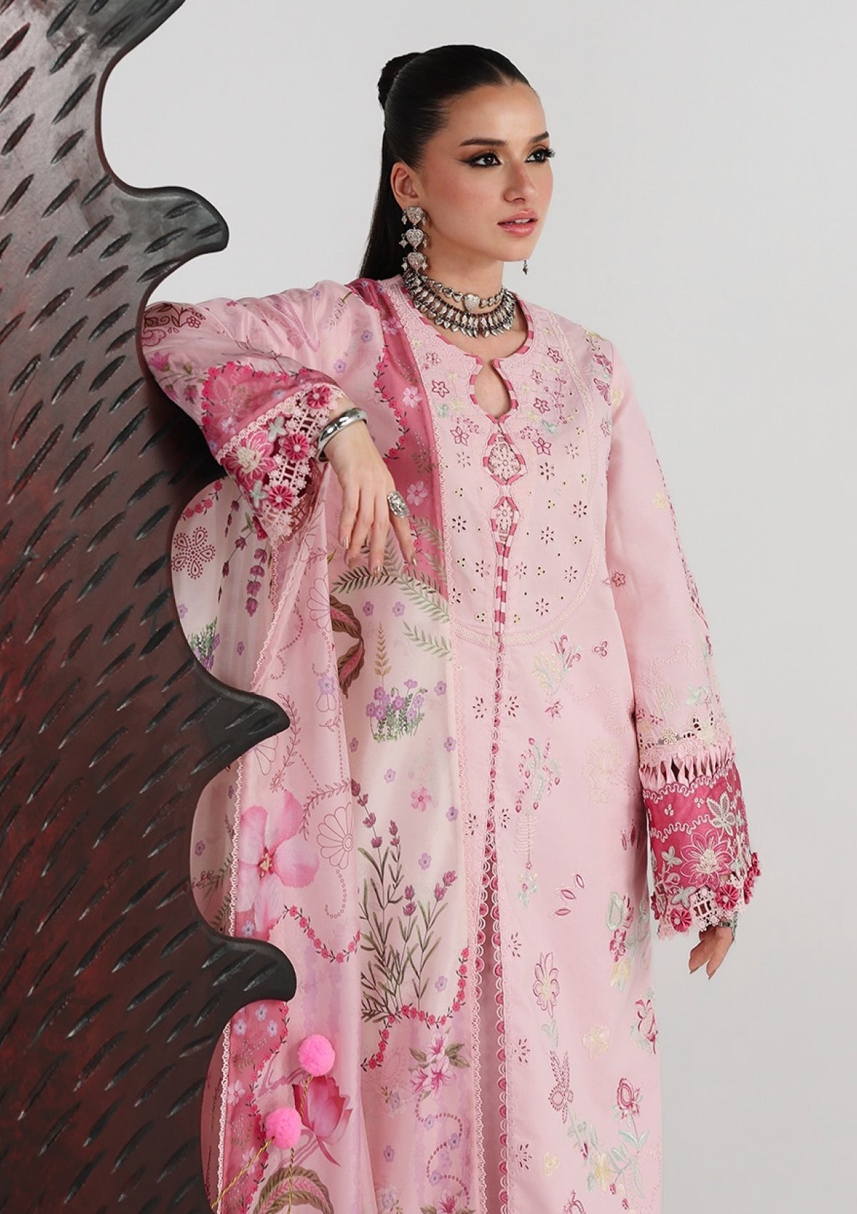 03-Piece Embroidered Lawn Suit With Printed Silk Dupatta | Ready To Wear
