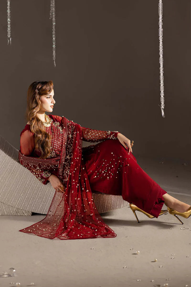 03-Piece Embroidered Silk Suit With Organza Dupatta | Ready To Wear