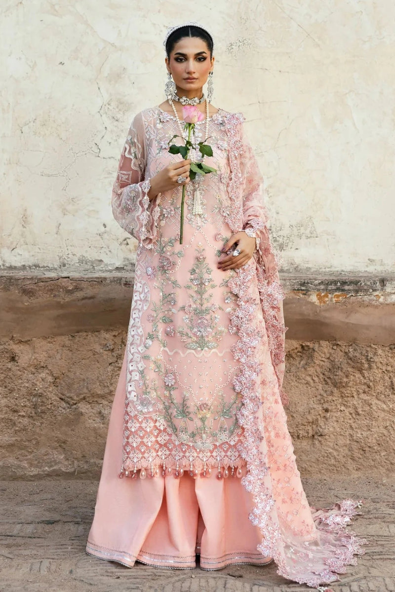 Blush Romance: Embroidered Chiffon Suit With Flared Trouser | Ready To Wear