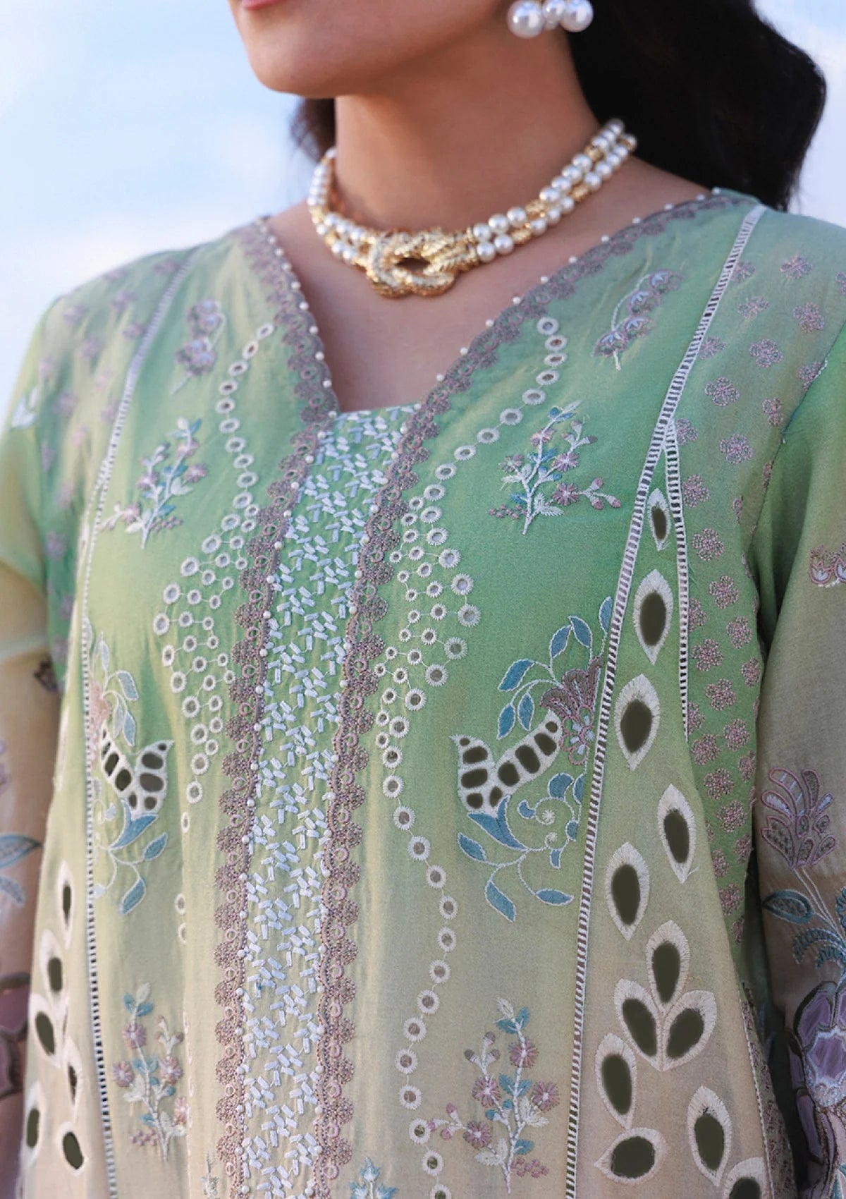 Mint & Lilac Dual-Tone: Embroidered Lawn Suit With Organza Dupatta | Ready To Wear