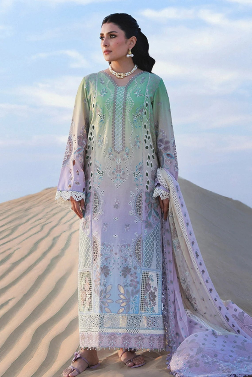 Mint & Lilac Dual-Tone: Embroidered Lawn Suit With Organza Dupatta | Ready To Wear