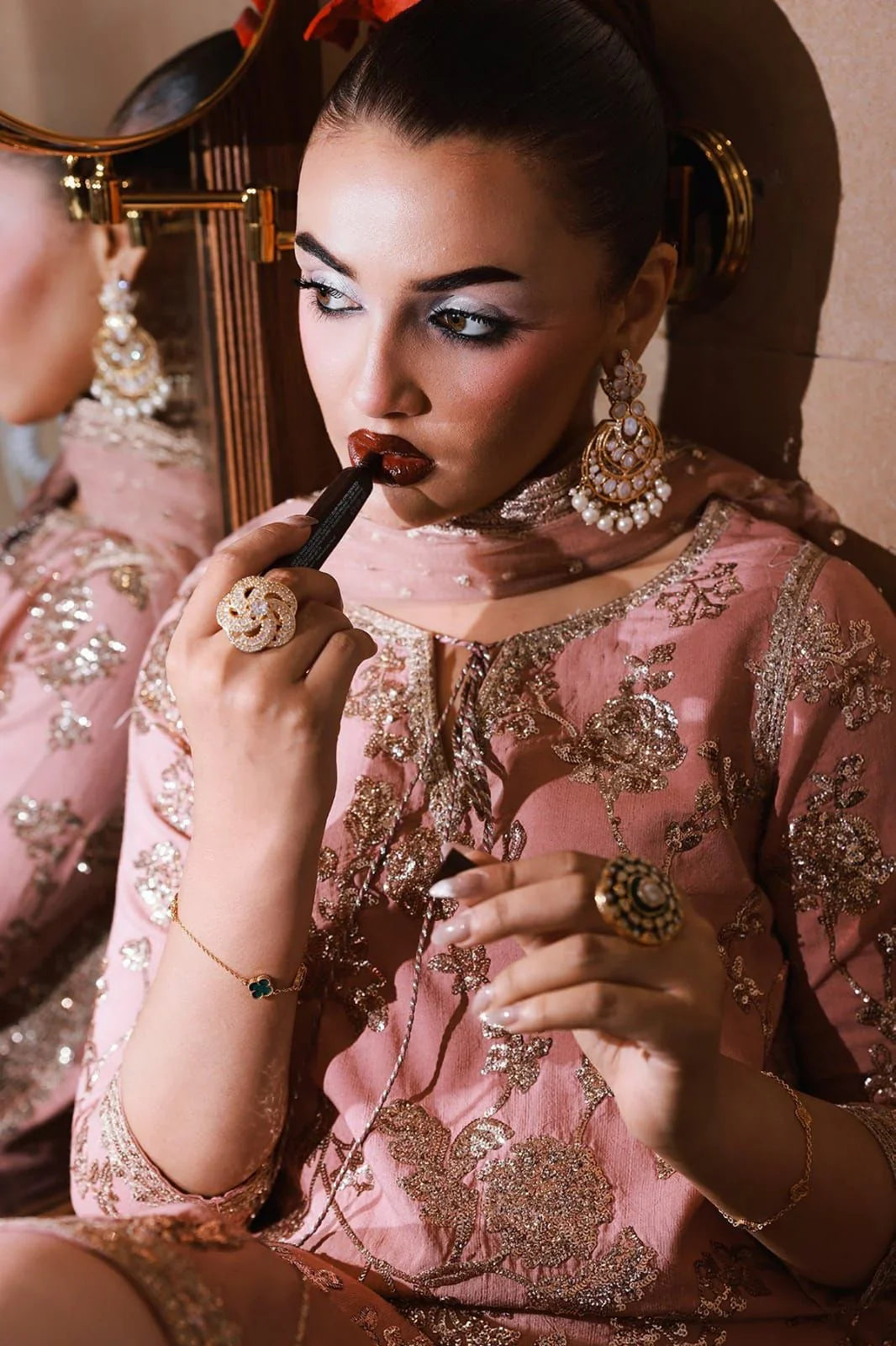 The Vintage Rose: Embroidered Silk Floral Kurta & Net Dupatta | Ready To Wear