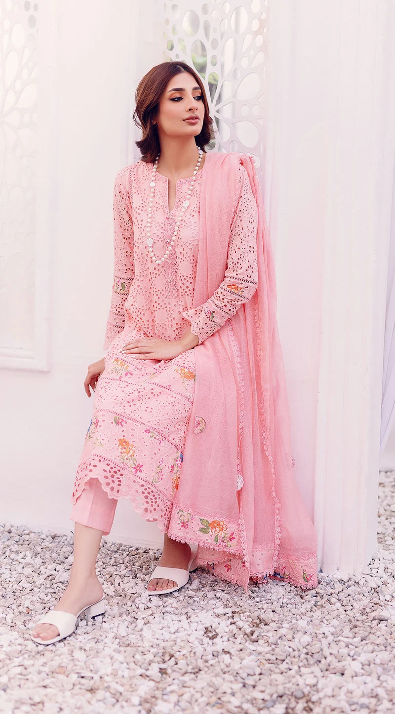 03-Piece - Embroidered Lawn Suit With Chiffon Dupatta | Ready To Wear