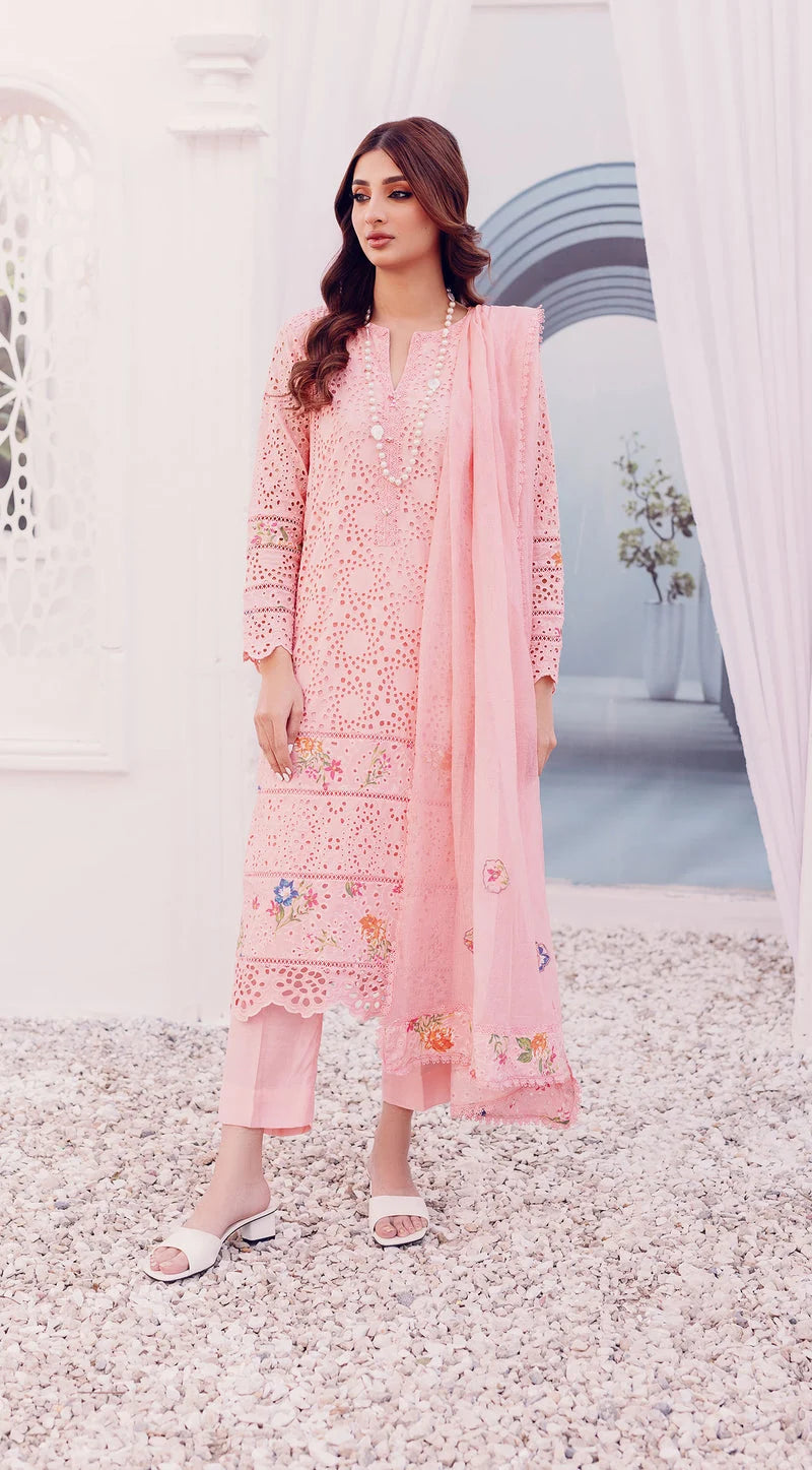 03-Piece - Embroidered Lawn Suit With Chiffon Dupatta | Ready To Wear