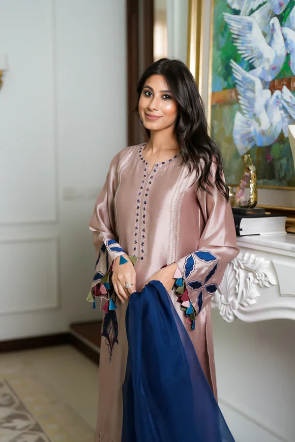 03-Piece Shamoz Silk With Embroidery - Ready To Wear