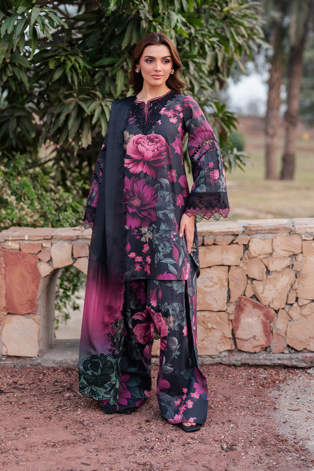 stitched Chikankari Embroidered 3-Piece Suit