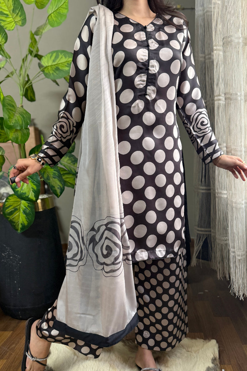 03-Piece Printed Silk Suit | Ready To Wear