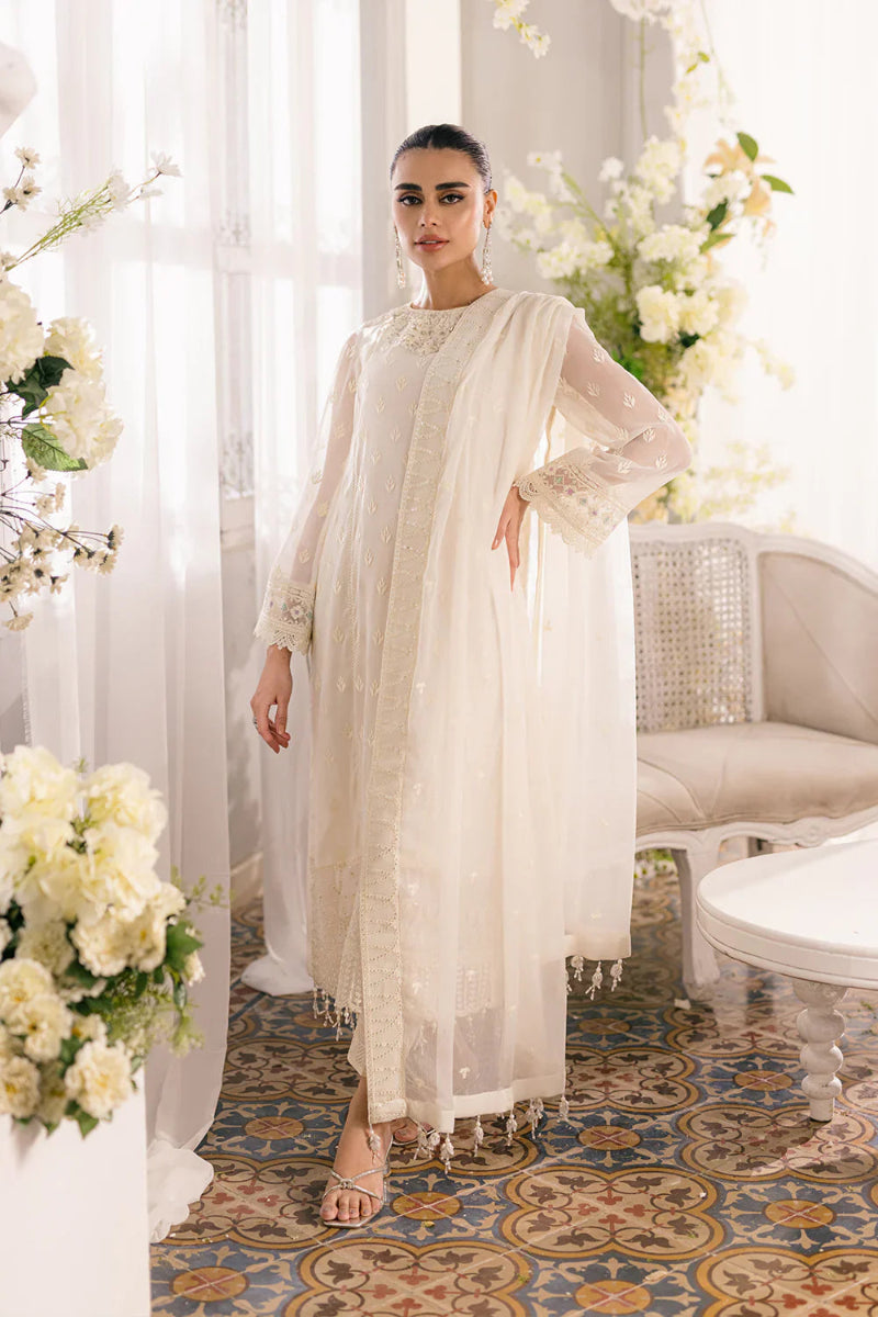 Ivory Elegance: Embroidered Chiffon Formal Set | Ready To Wear