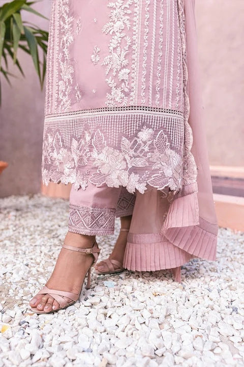 Dusty Rose Elegance: Embroidered Chiffon Suit | Ready To Wear