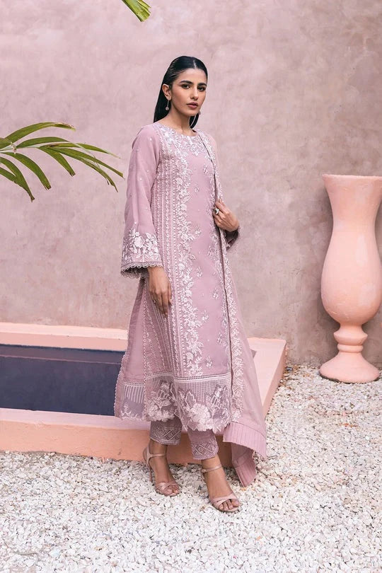 Dusty Rose Elegance: Embroidered Chiffon Suit | Ready To Wear