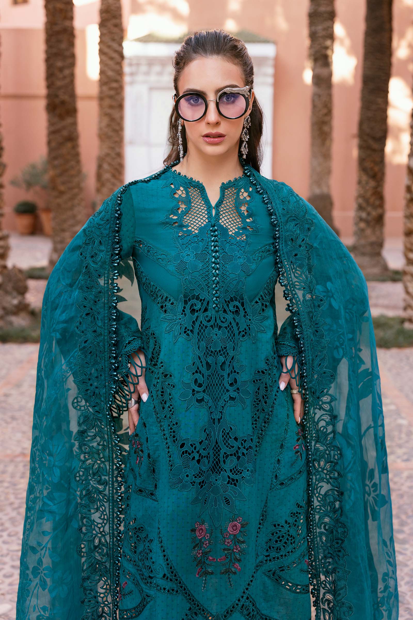 03-Piece Embroidered Lawn Suit With Organza Dupatta | Ready To Wear