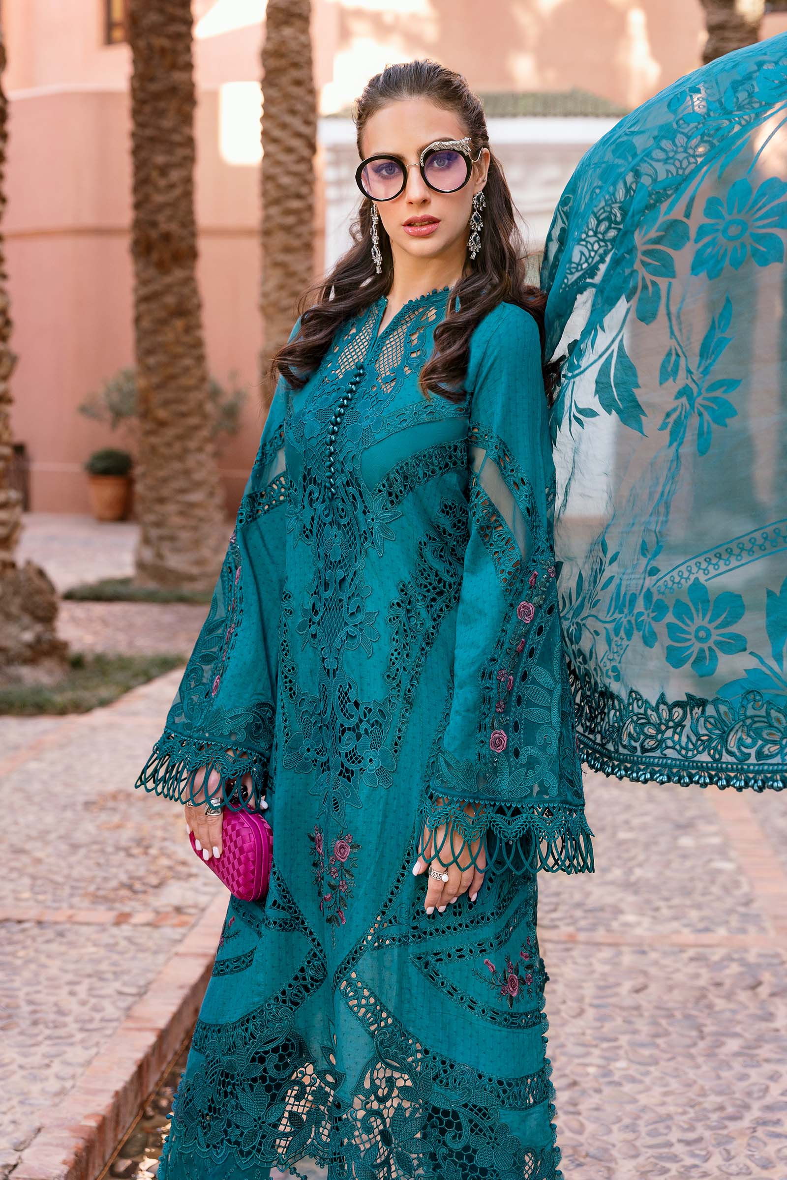 03-Piece Embroidered Lawn Suit With Organza Dupatta | Ready To Wear