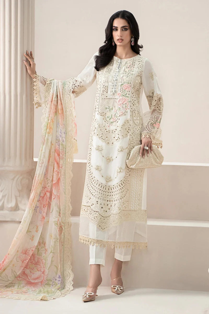 The Pastel Blossom: Schiffli & Floral Embroidered Cotton Suit | Ready To Wear