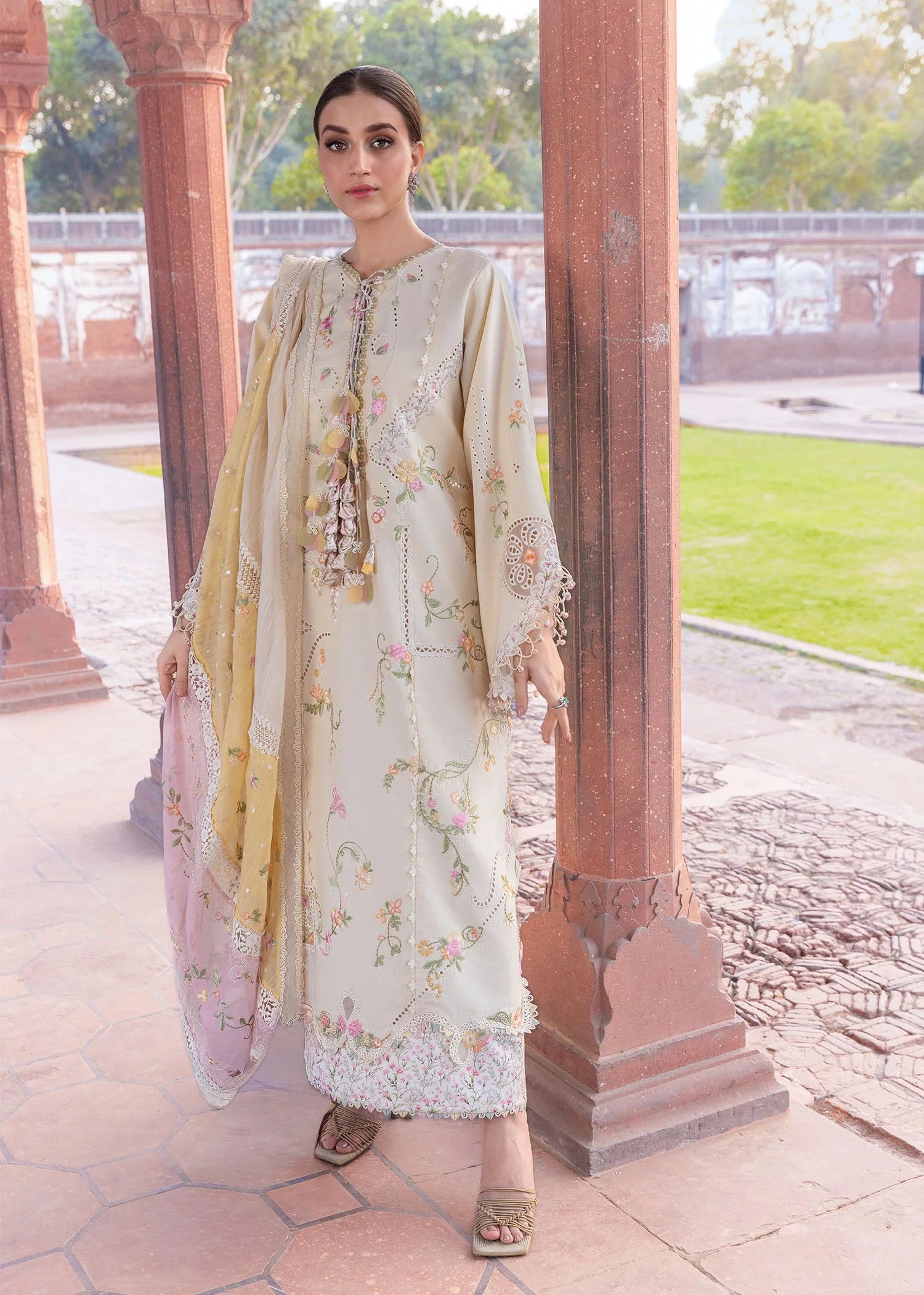 03-Piece Chikankari Embroidered Lawn Suit With Net Dupatta | Ready To Wear