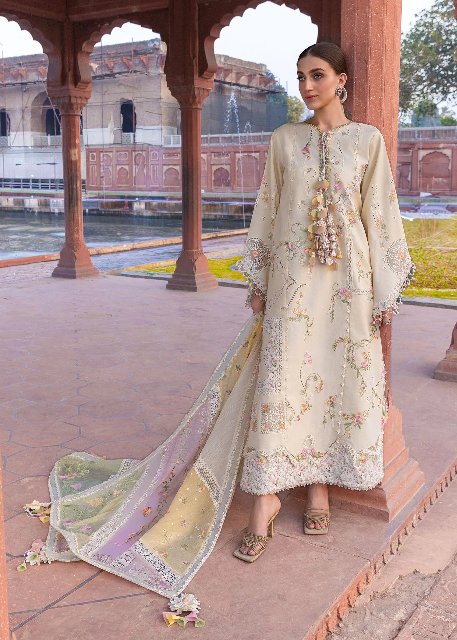 03-Piece Chikankari Embroidered Lawn Suit With Net Dupatta | Ready To Wear