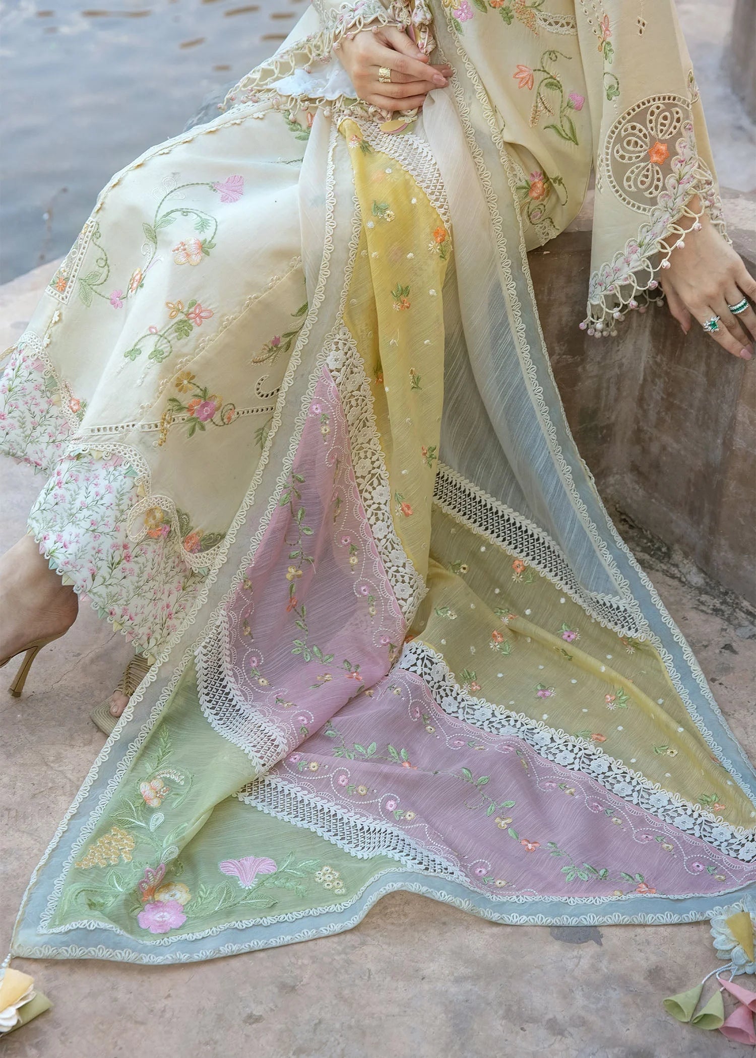 03-Piece Chikankari Embroidered Lawn Suit With Net Dupatta | Ready To Wear