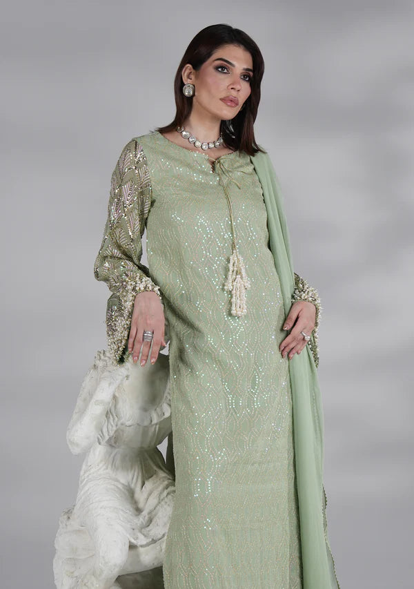 The Mint Aura: Embellished Pastel Green Kurta Set | Ready To Wear
