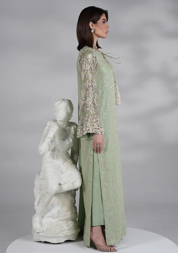 The Mint Aura: Embellished Pastel Green Kurta Set | Ready To Wear