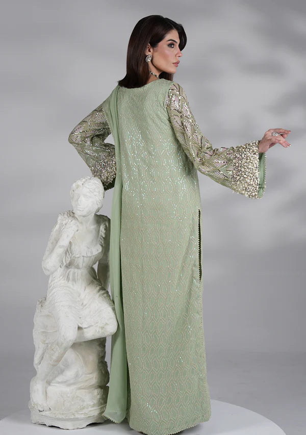 The Mint Aura: Embellished Pastel Green Kurta Set | Ready To Wear