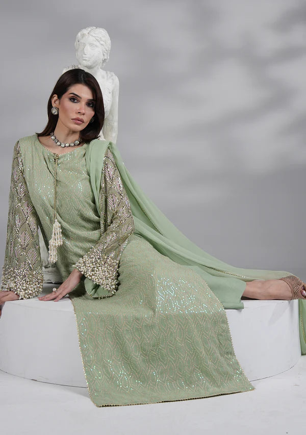 The Mint Aura: Embellished Pastel Green Kurta Set | Ready To Wear
