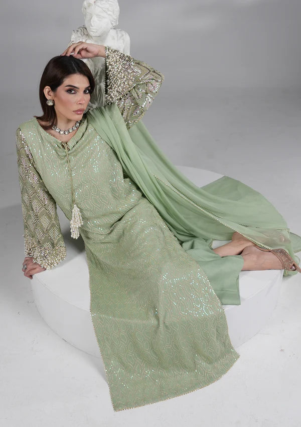 The Mint Aura: Embellished Pastel Green Kurta Set | Ready To Wear
