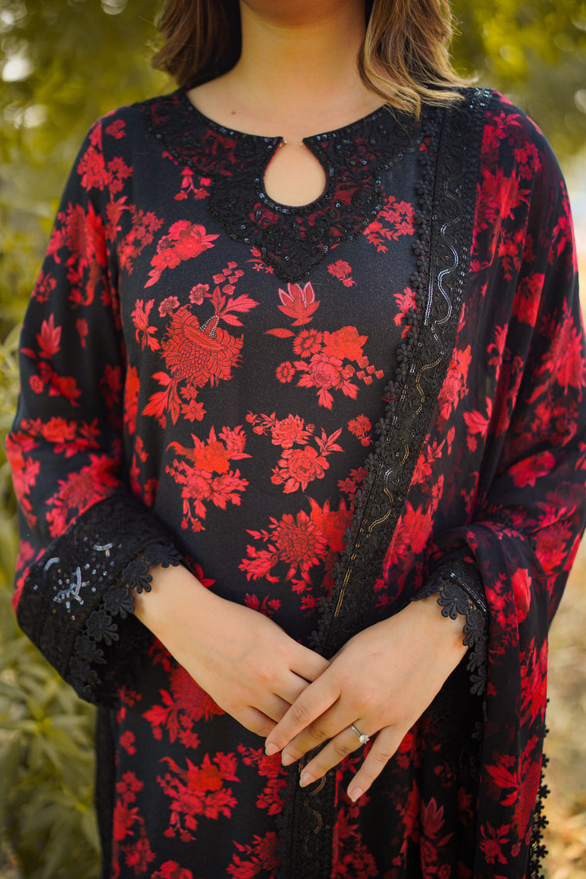 Aneela’s Black Luxury Lawn Suit Ready To Wear