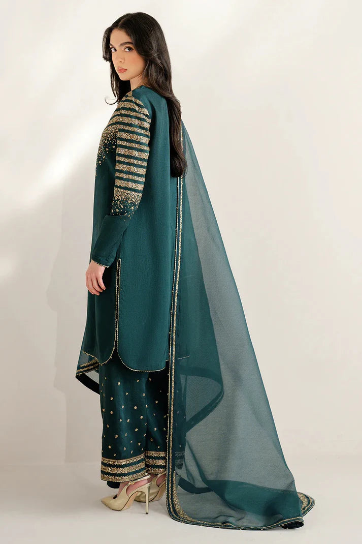 Emerald Majesty: Gold Zari Embroidered Kurta Set | Ready To Wear