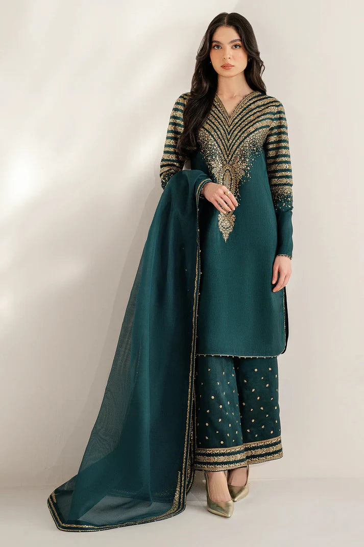 Emerald Majesty: Gold Zari Embroidered Kurta Set | Ready To Wear