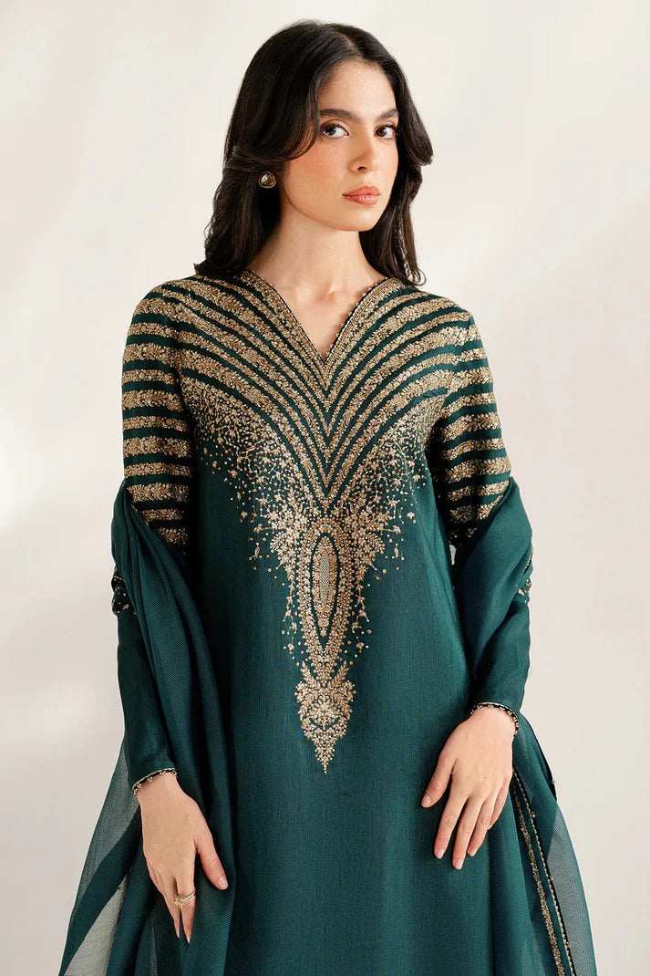 Emerald Majesty: Gold Zari Embroidered Kurta Set | Ready To Wear