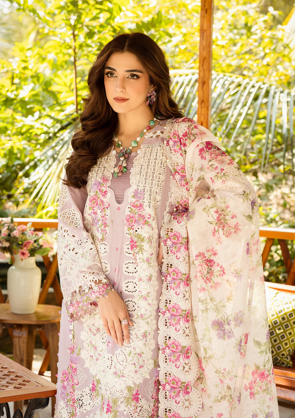 03-Piece Embroidered Cotton Suit With Silk Dupatta | Ready To Wear