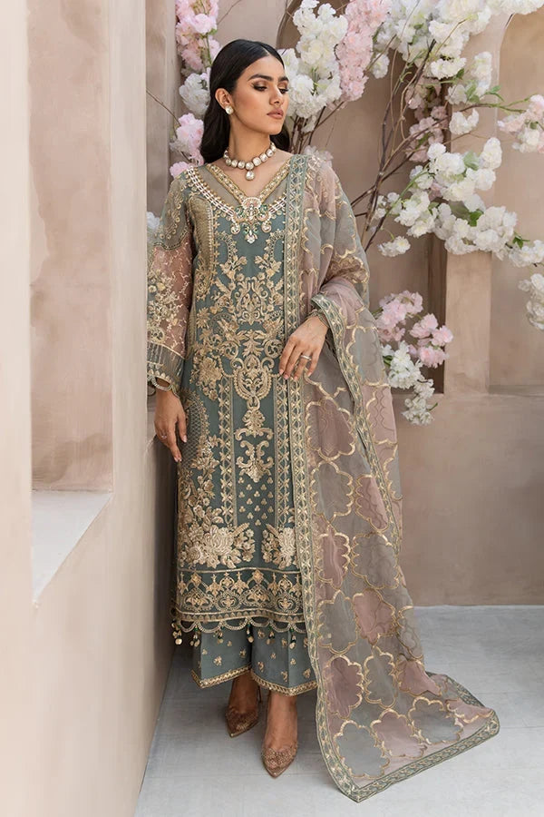 The Pastel Royalty: Heavy Embroidered Organza Suit With Silk Trouser | Ready To Wear