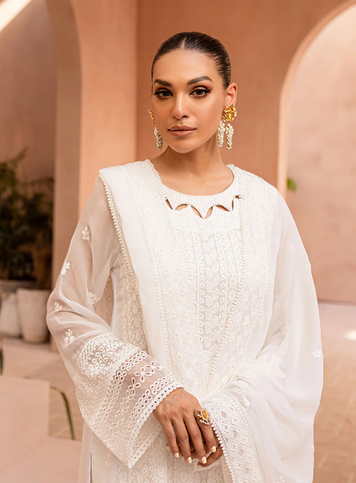 03-Piece Chiffon Suit With Thread  Embroidery | Ready To Wear
