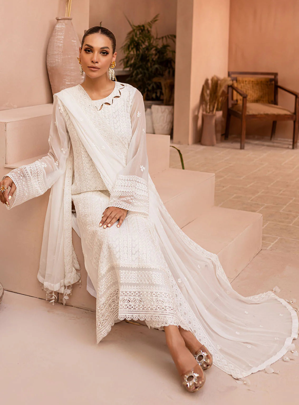 03-Piece Chiffon Suit With Thread  Embroidery | Ready To Wear