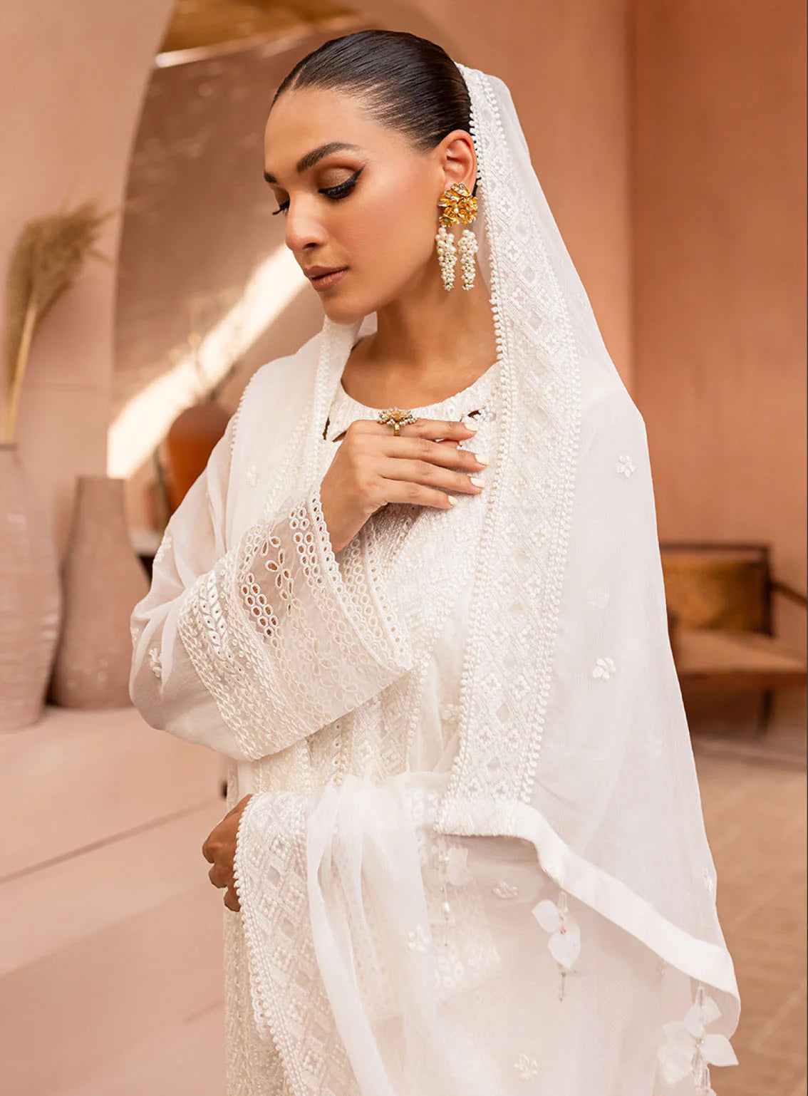 03-Piece Chiffon Suit With Thread  Embroidery | Ready To Wear